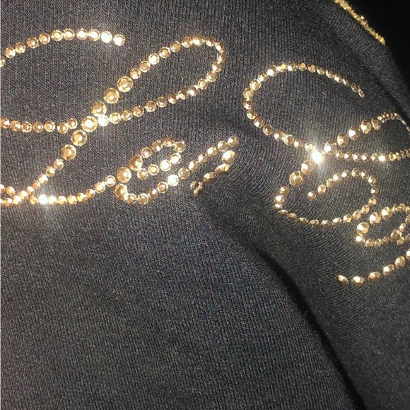 Les Copains Gym Black Knit Sweater Cotton Blend L Gold Embellished Logo Italy - Picture 3 of 11